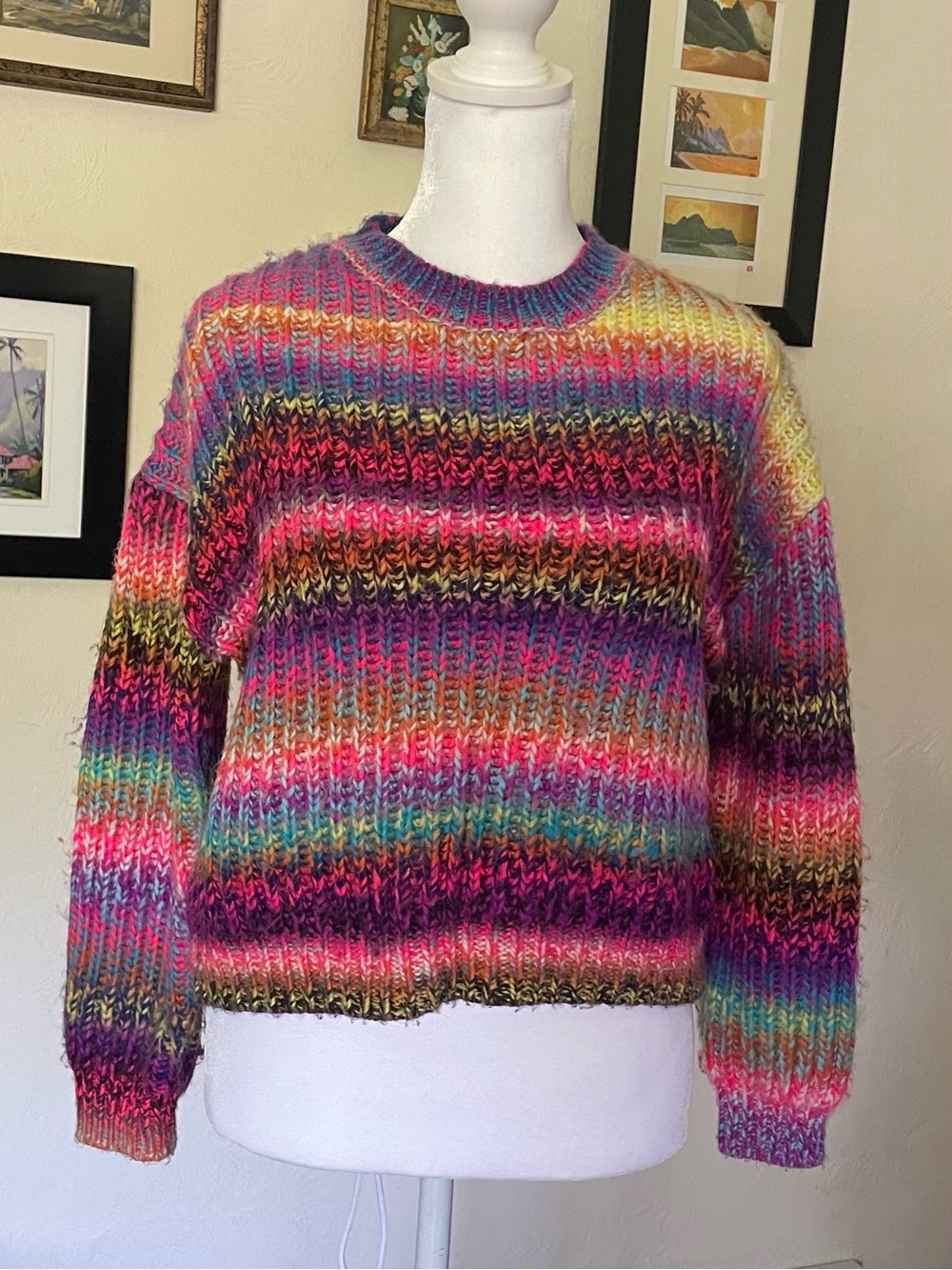 Treasure & Bond Multicolor Striped Crewneck Sweater - Pink, Purple, Teal, Gold